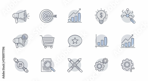 Collection of Business and Marketing Icons with a Hand-Drawn Style.