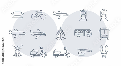 Collection of Various Transportation Vehicles and Modes of Travel.