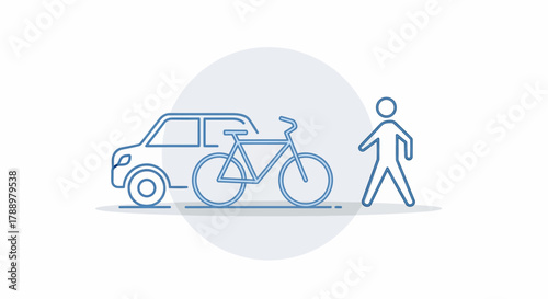 Car, Bicycle, and Pedestrian Interaction Icon.
