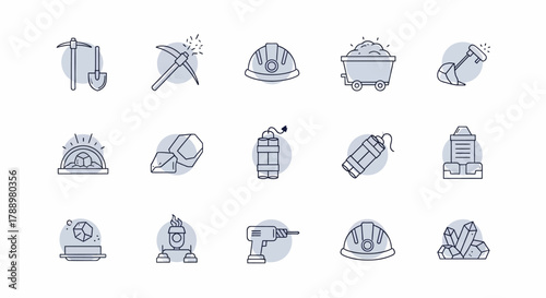 Collection of mining industry icons and symbols.