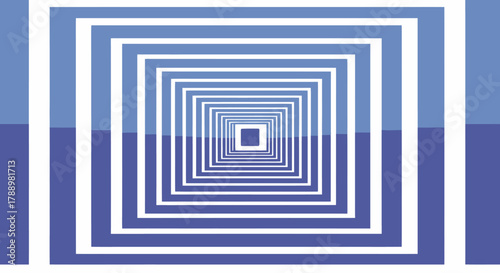 A geometric optical illusion of repeating blue and white squares creating a sense of depth and perspective, ideal for background or abstract design elements