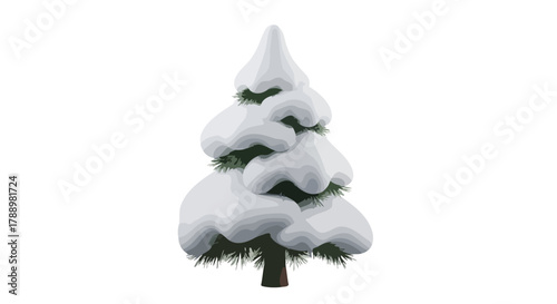 A classic depiction of a snow-covered pine tree, perfect for winter-themed designs and seasonal graphics, evoking a sense of festive cheer and the beauty of the cold season