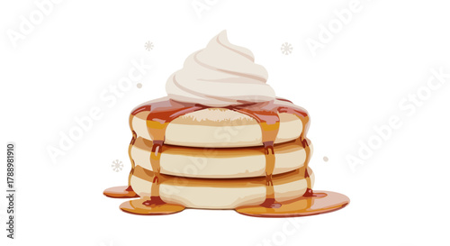Delicious Stack of Pancakes with Syrup and Whipped Cream Illustration - Perfect for Breakfast or Brunch Menus