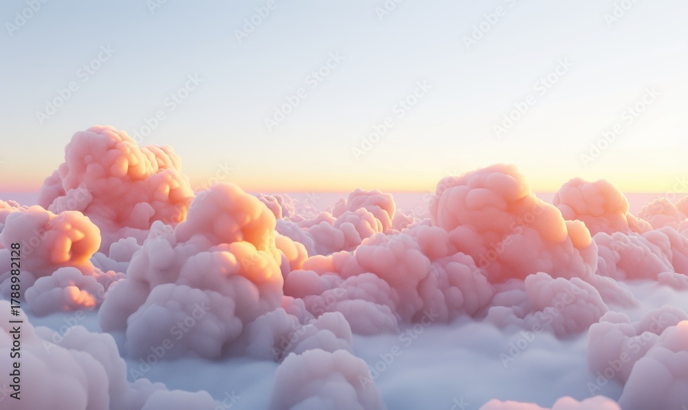 Obraz premium Dreamy cloudscape fluffy clouds at sunset pink and blue sky