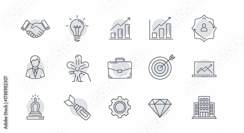 Collection of Business and Finance Related Icons in Sketch Style.