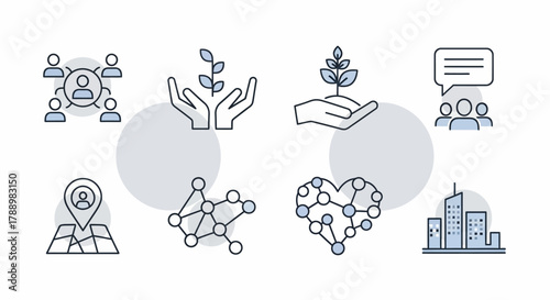 Collection of Icons Representing Business Growth and Connection.