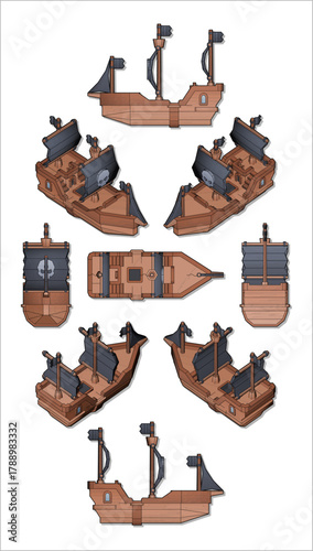 Isometric Views of a Stylized Pirate Ship Model