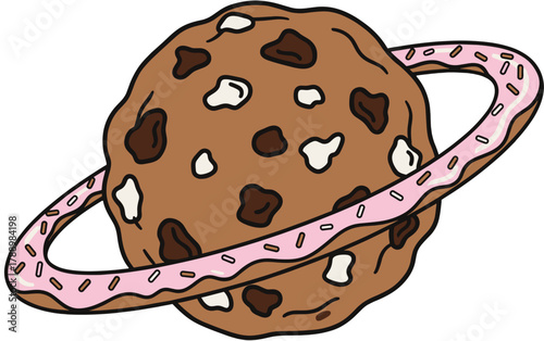 Dark Chocolate Cookie Planet with Pink Frosted Donut Ring