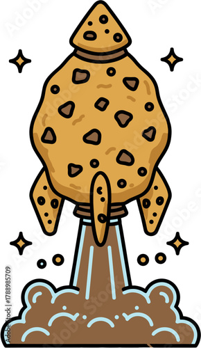 Cookie Spaceship Rocket Launching into Space