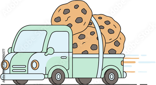 Cartoon Delivery Truck Transporting Giant Chocolate Chip Cookies