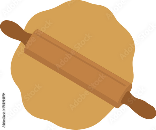 Wooden Rolling Pin on Spread Cookie Dough