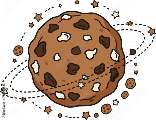 Multichocolate Cookie Planet with Starry Orbit and Asteroids