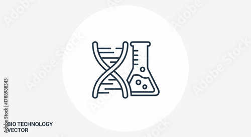 Biotechnology DNA Helix and Flask Icon Representing Science.