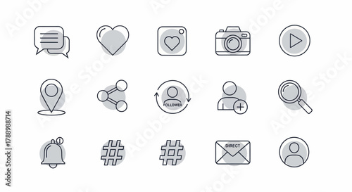 Collection of Hand-Drawn Social Media and Communication Icons.