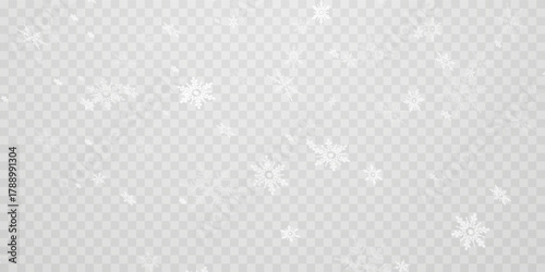 Stock vector illustration falling snow. Snowflakes, snowfall. Transparent background. Fall of snow.