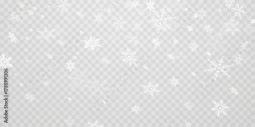Stock vector illustration falling snow. Snowflakes, snowfall. Transparent background. Fall of snow.