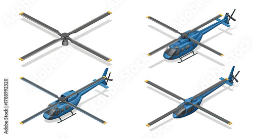 Collection of Four Different Helicopters in Flight.