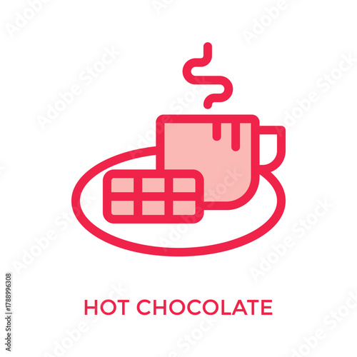 Hot Chocolate Icon Lineal Red Style. Vector Illustration For Graphic Design