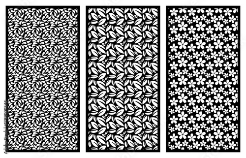Set collections Black and White Ornamental Seamless Pattern for CNC Laser Cutting, Engraving, and Decorative Panel Design. Geometric Floral Abstract Vector EPS File