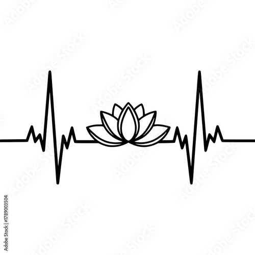 An artistic heartbeat with a serene lotus, a visual representation of the harmony between inner peace and vitality. A symbol of tranquility, and the cyclical nature of life. vector illustration