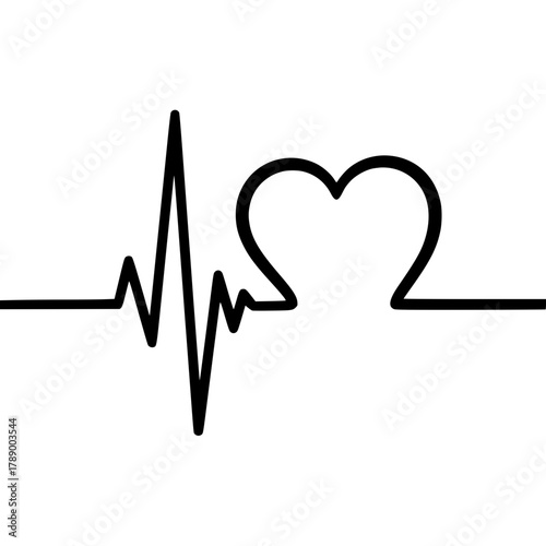 A minimalist electrocardiogram illustration, symbolizing life and health. It depicts a simple line art graphic of a heartbeat with a heart shape.  vector illustration
