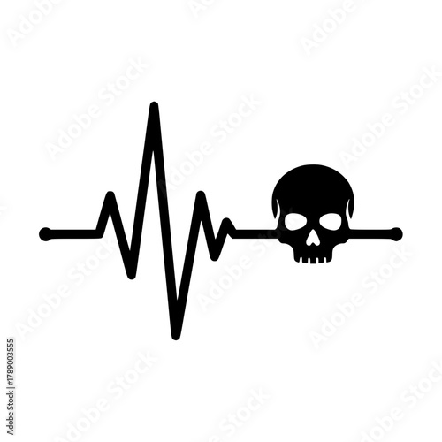 A symbolic representation of life and death, an ominous heartbeat design, artfully combining a skull with the rhythmic pulse of a heartbeat line. vector illustration