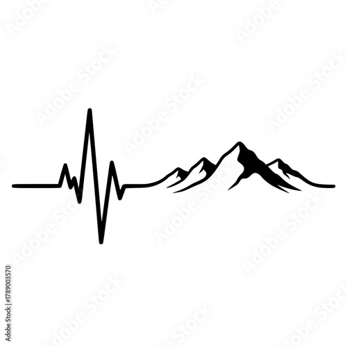 A symbolic representation of nature's rhythm, a mountain silhouette merges seamlessly with a heartbeat line, evoking the dynamic pulse of the earth. vector illustration