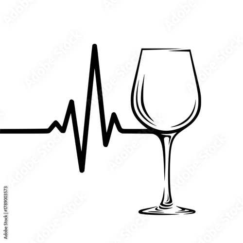 An elegant wine glass forms the focal point of this graphic, with the addition of a heartbeat line adding an artistic flair. Representing passion and the art of wine appreciation. vector illustration