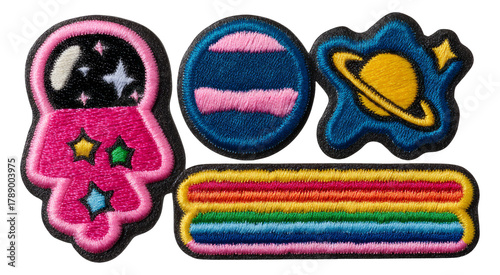 Colorful Embroidered Patches Featuring Space Theme and Fun Designs