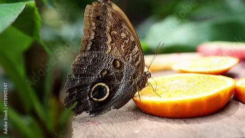The great snowstorm Caligo tastes sweet orange nectar
