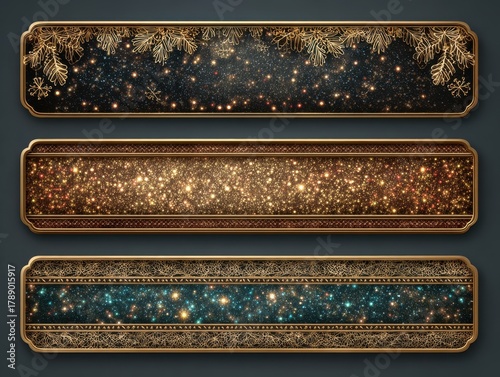Elegant Gold and Dark Background Banners with Sparkling Texture