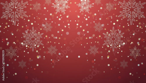 Red background with snowflake pattern and glowing light blur creating festive mood