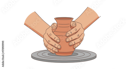 Hands Shaping Clay on Pottery Wheel - Crafting a Ceramic Vessel.