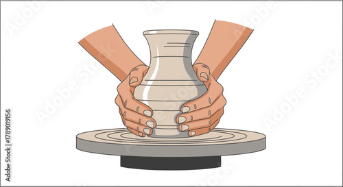 Hands Shaping Clay on Pottery Wheel - Crafting a Ceramic Vase.