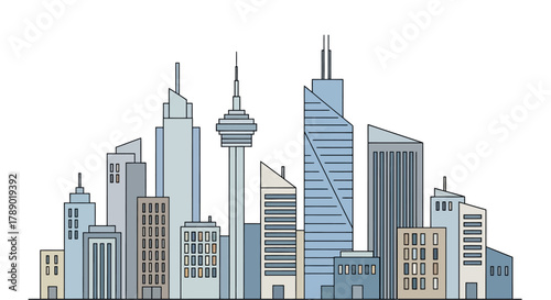 Modern City Skyline Illustration with Tower and Skyscrapers.