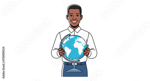 Smiling Man Holding Globe - A Symbol of Global Awareness and Connection.