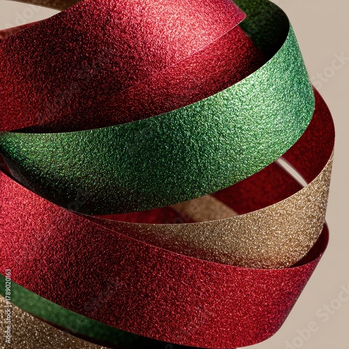 Colorful Glitter Ribbons Twisted Together in Festive Arrangement