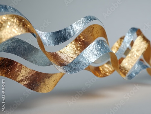 Shiny Gold and Silver Ribbons Flowing Gracefully in the Air