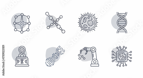 Collection of Science and Technology Icons Representing Innovation and Research.