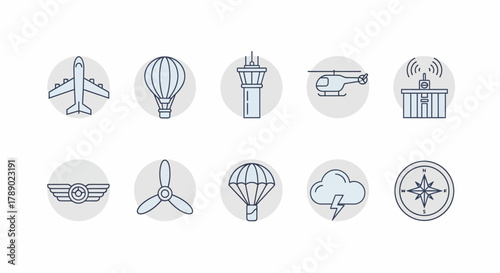 Collection of Aviation and Transportation Icons for Design Projects.