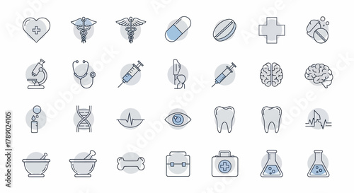 Medical Icons Set - Healthcare and Medicine Symbols.