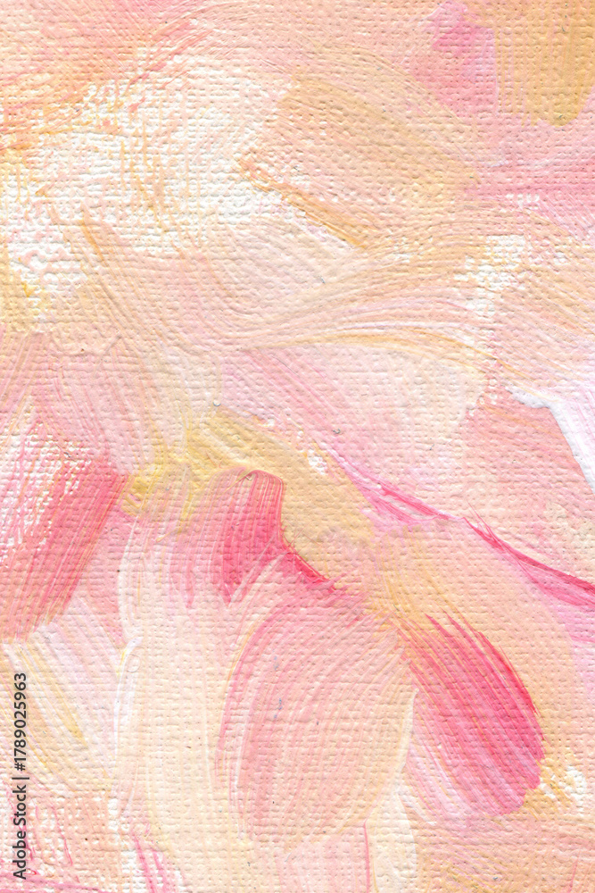 Fototapeta premium Green and dusty pink acrylic abstract painting. Rough paint brush strokes on canvas. Modern oil painting background. Aesthetic look trendy oil painting.