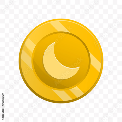 Cartoon Style Gold Coin with Crescent Moon Illustration Graphic Element