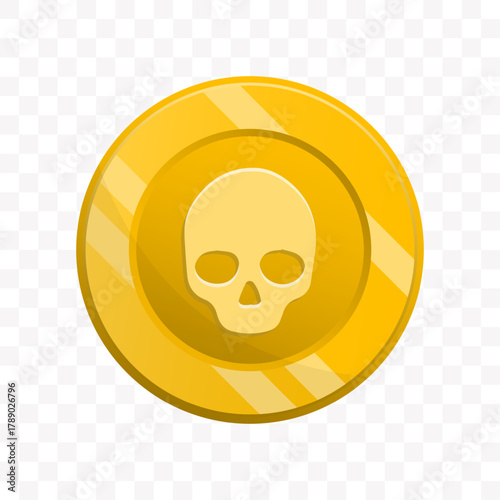 Cartoonish Round Pirate Coin with Skull Symbol Flat Illustration