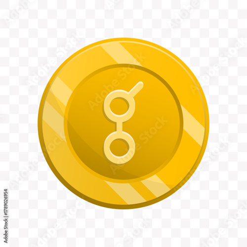 Cartoon Illustration Cryptocurrency Gold Round Token with Modern Symbol isolated
