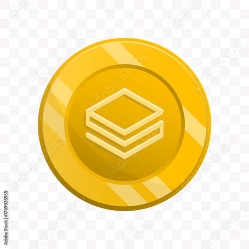 Isometric Layered Shape Golden Coin Cryptocurrency Token Icon