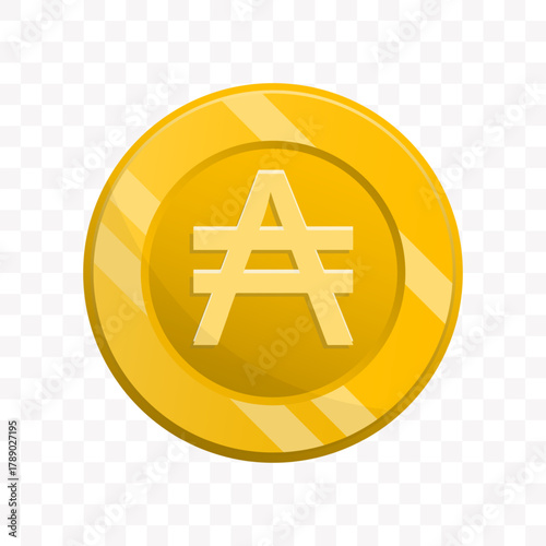 Flat Style Currency Symbol Round Icon with Shiny Golden Texture