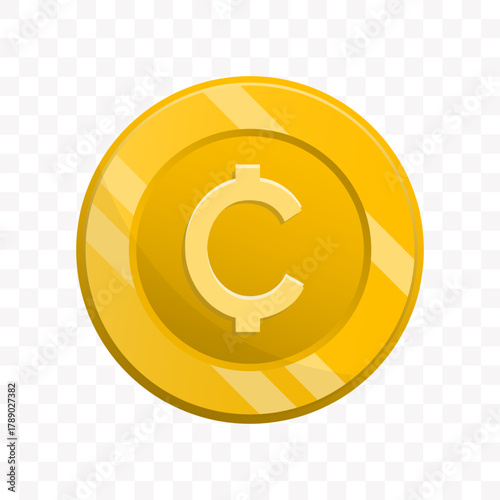 Simple Flat Shaded Cent Currency Coin Icon With Stripes Style