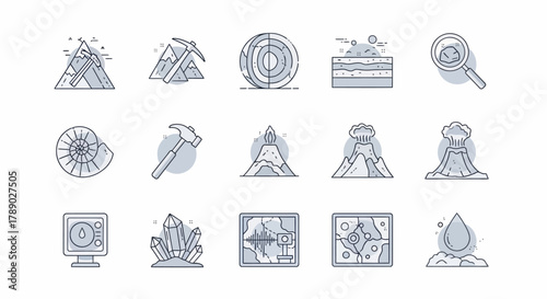 Geology Science Icons Set Collection Vector Illustration.