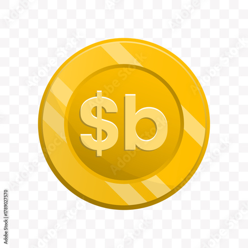 Cartoon Style Golden Coin Illustration with Cryptocurrency Symbol for Finance